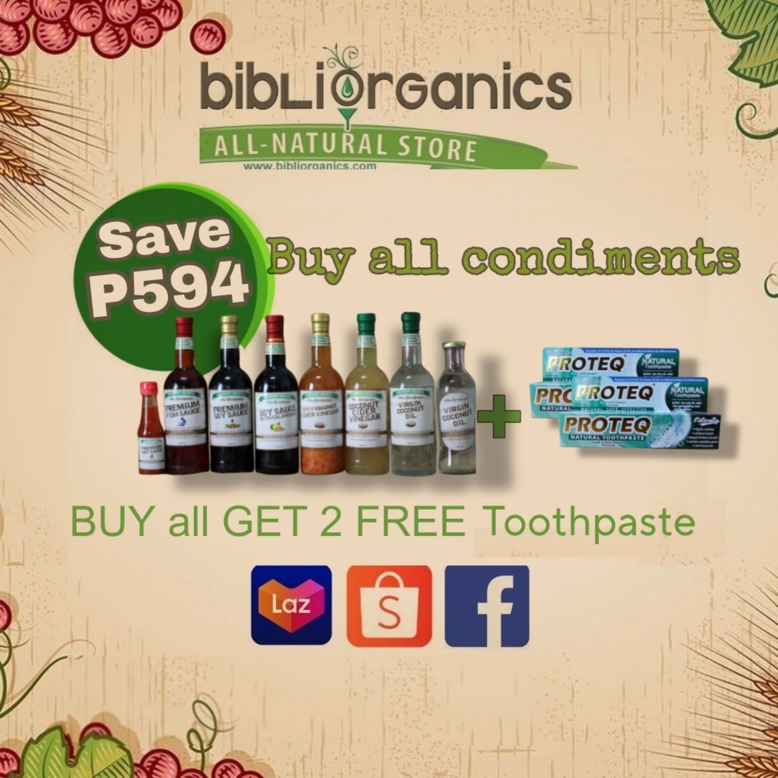 All Condiments Bundle + 2 Natural Toothpaste | Bibliorganics